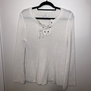 White Lace-Up Sweater (Medium)